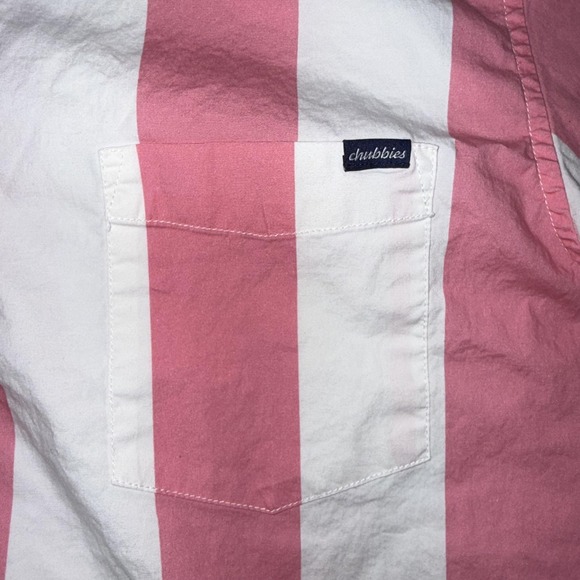 Chubbies Shirt Mens Large Pink White Stripe Short Sleeve Button Down Casual - Picture 2 of 6